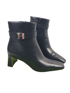 NEW Tory Burch Women's Black Leather Heeled Ankle Boots Size 8